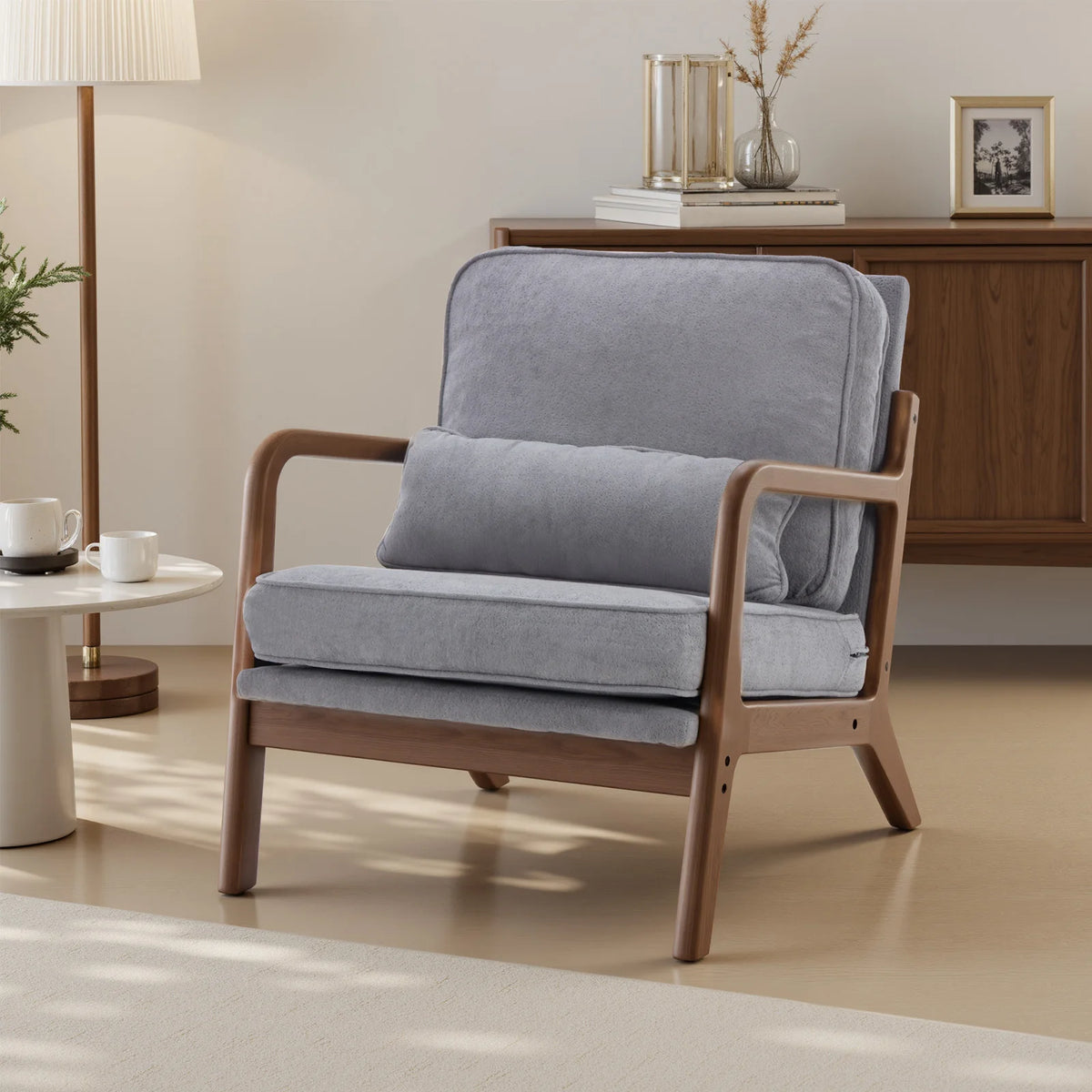 JHK Mid Century Modern Wooden Frame Accent Chair With Cushion
