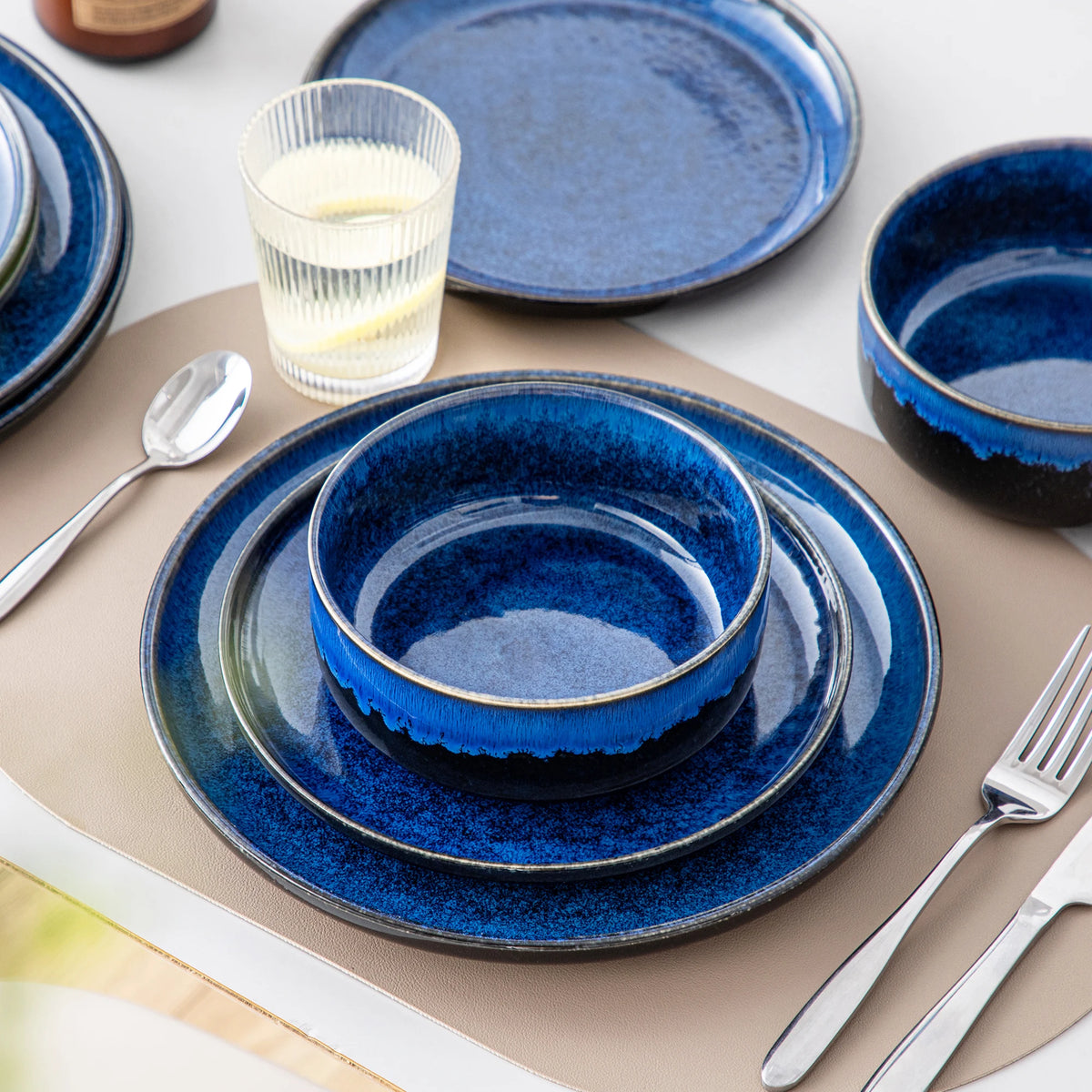 Malacasa Ceramic Dinnerware Set With Reactive Glaze Stoneware Tableware