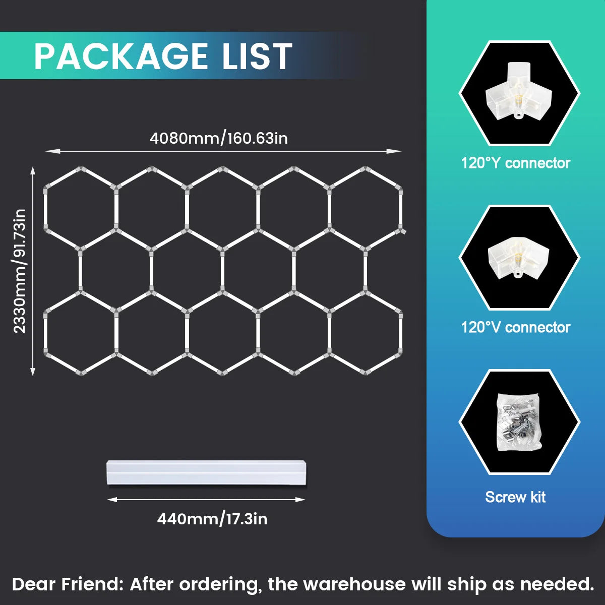 Vastfire Honeycomb Hexagon LED Pendant Light Industrial Garage Ceiling