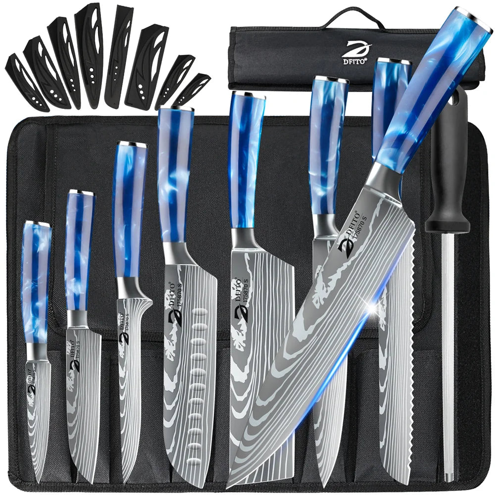 MDHAND Stainless Steel Damascus Kitchen Knife Set With Carry Bag