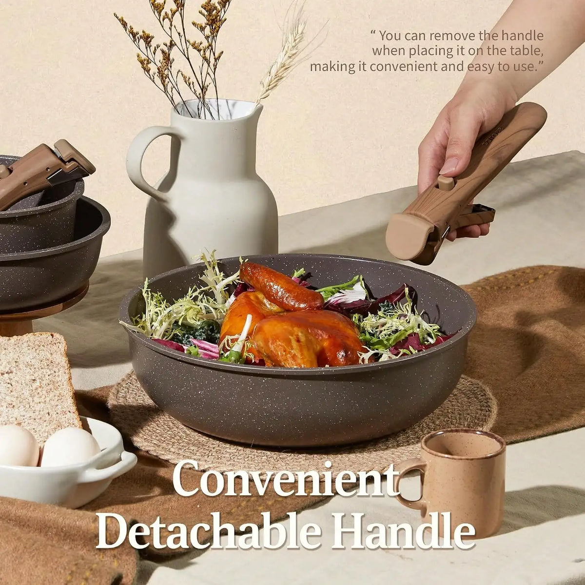 Carote Detachable Handle Nonstick Cookware Set For Kitchen Use