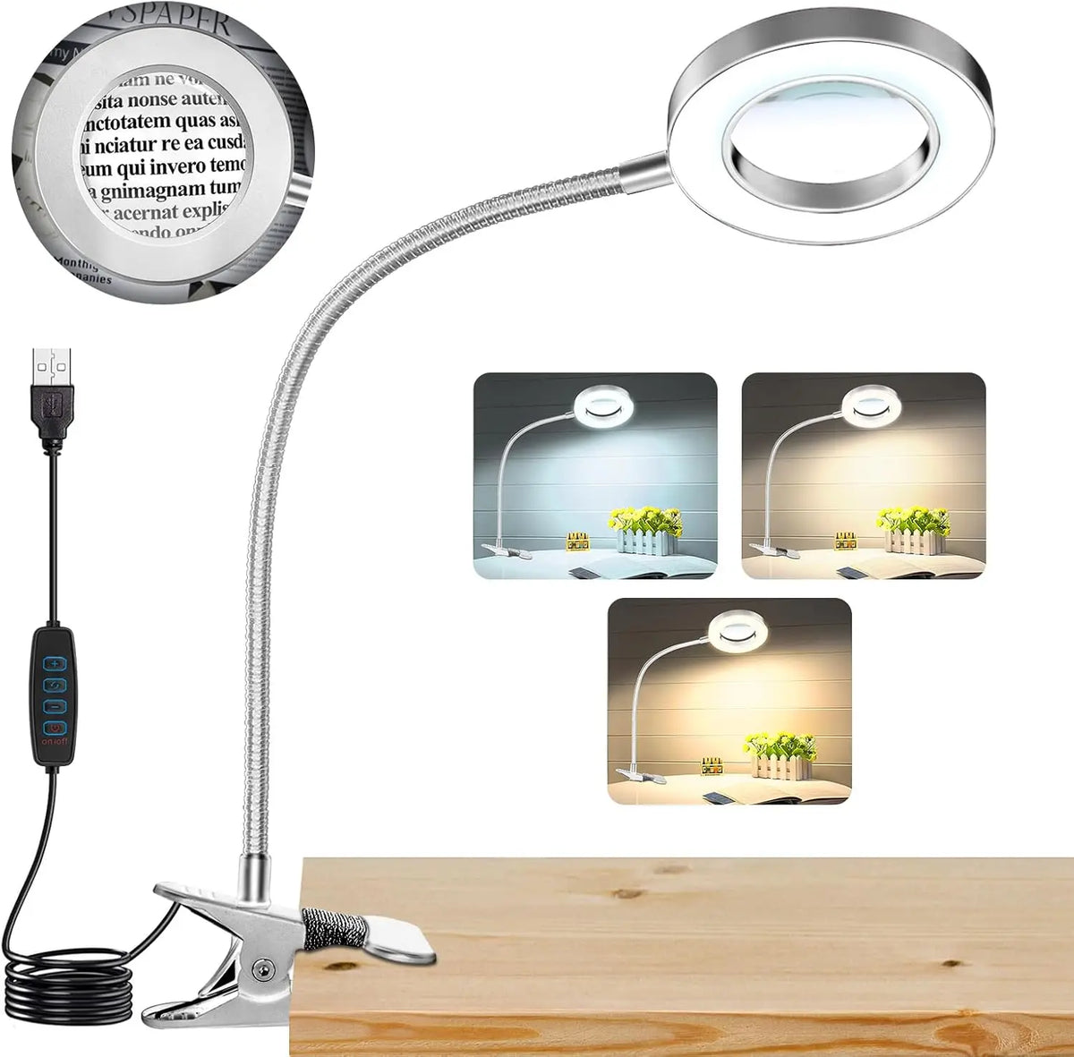 DUMILOO LED Magnifying Desk Lamp With Flexible Gooseneck Clip