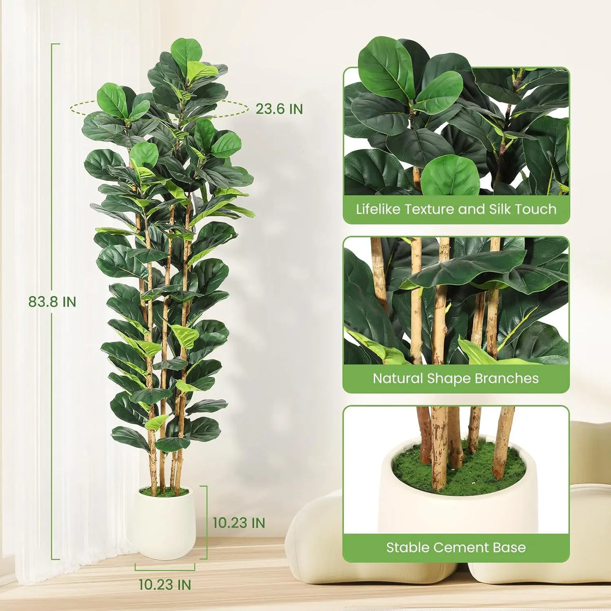 HiMISS Artificial Fiddle Leaf Fig Tree with Pot for Home
