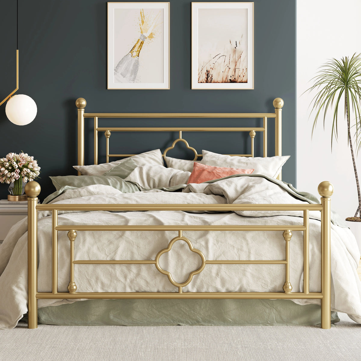 HOOMIC Vintage Victorian Wrought Iron Platform Bed Frame