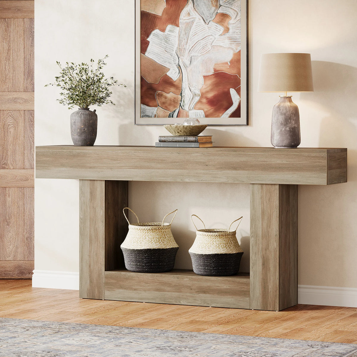 Tribesigns Farmhouse Two Tier Wood Console Table For Living Room