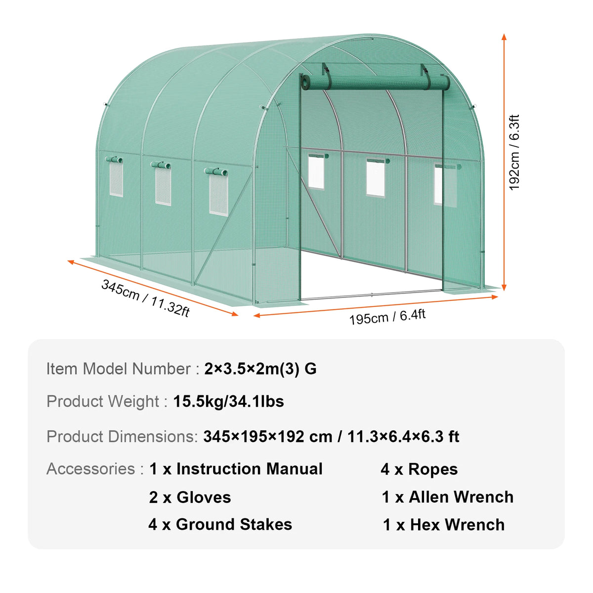 SucceBuy Walk In Tunnel Greenhouse With PE Coated Steel Frame