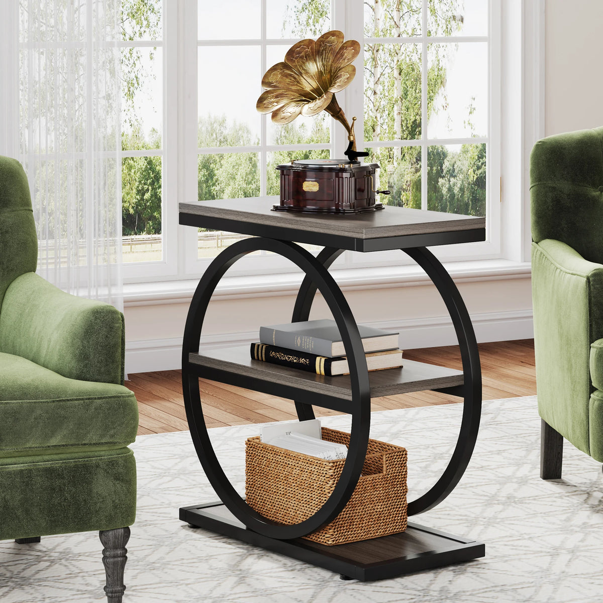 Tribesigns Industrial End Table With Three Tier Storage Shelves