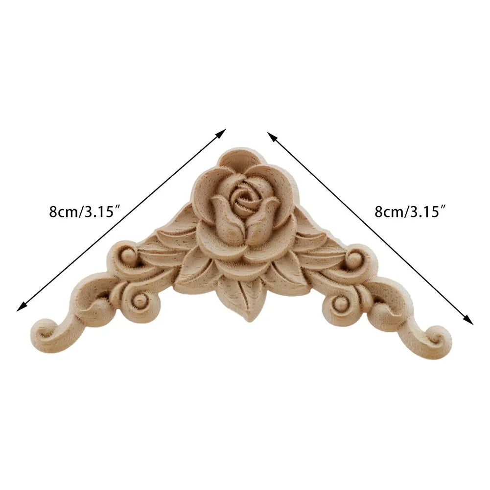 4Pcs Natural Floral Wood Carved Corner Appliques Door Furniture Decoration