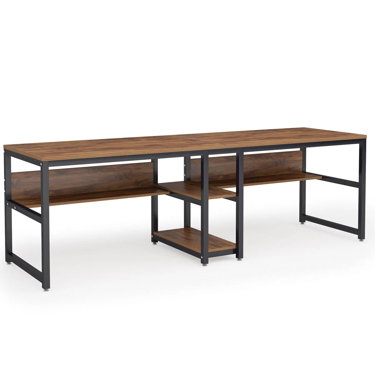 Tribesigns Wooden Two Person Office Desk With Bookshelf