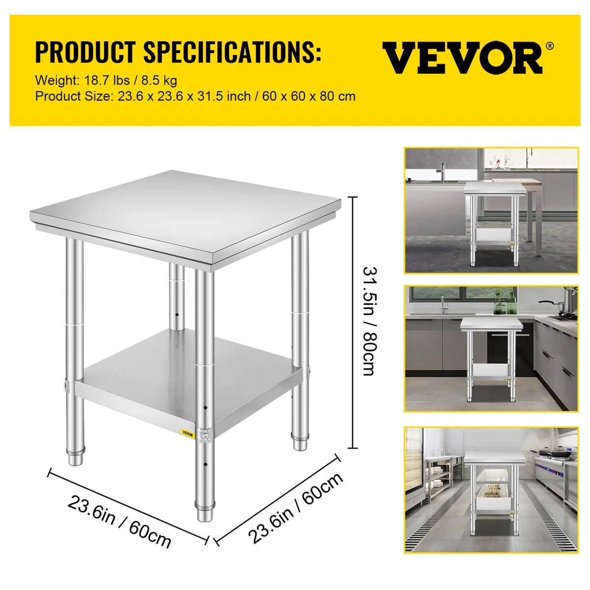 SucceBuy Commercial Stainless Steel Work Table With Undershelf
