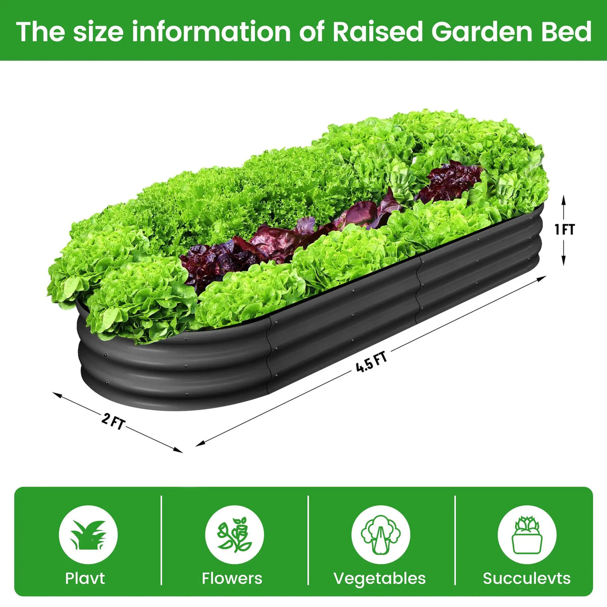 HiMISS Galvanized Steel Oval Raised Garden Planter Box For Plants