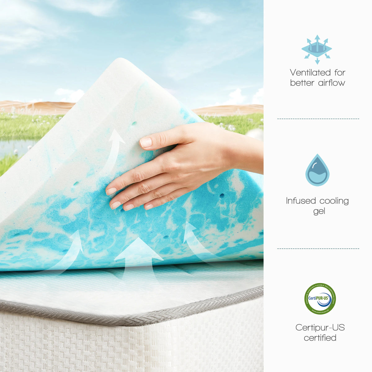 JHK Cooling Gel Memory Foam Mattress Topper Soft Breathable