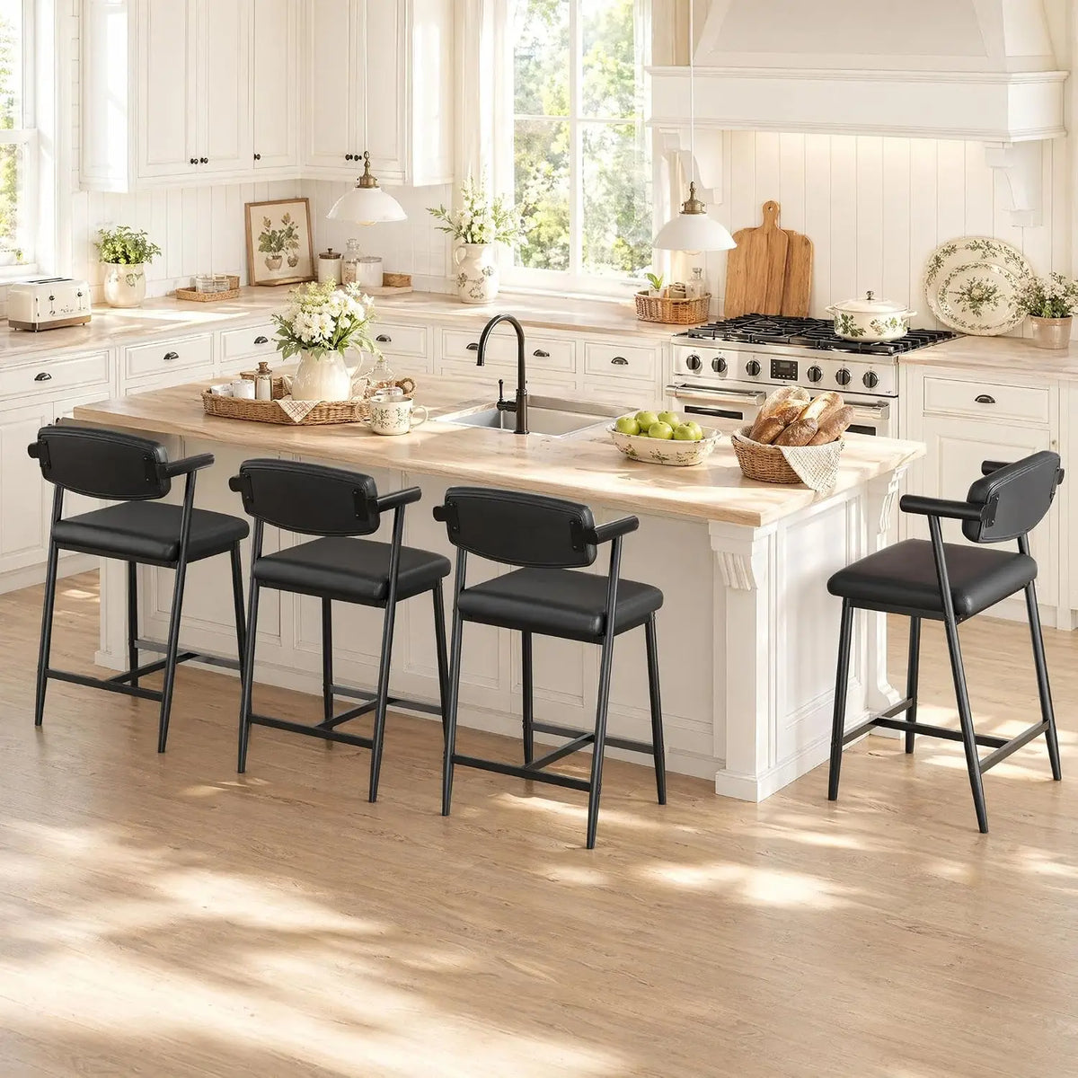 HiMiss Set Of 4 Counter Height Bar Stools With Arms