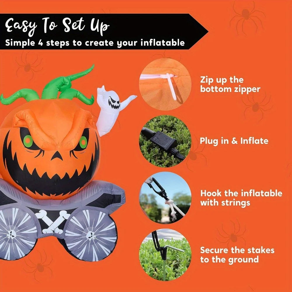 Halloween Inflatable Pumpkin Carriage With Built In LED Lights