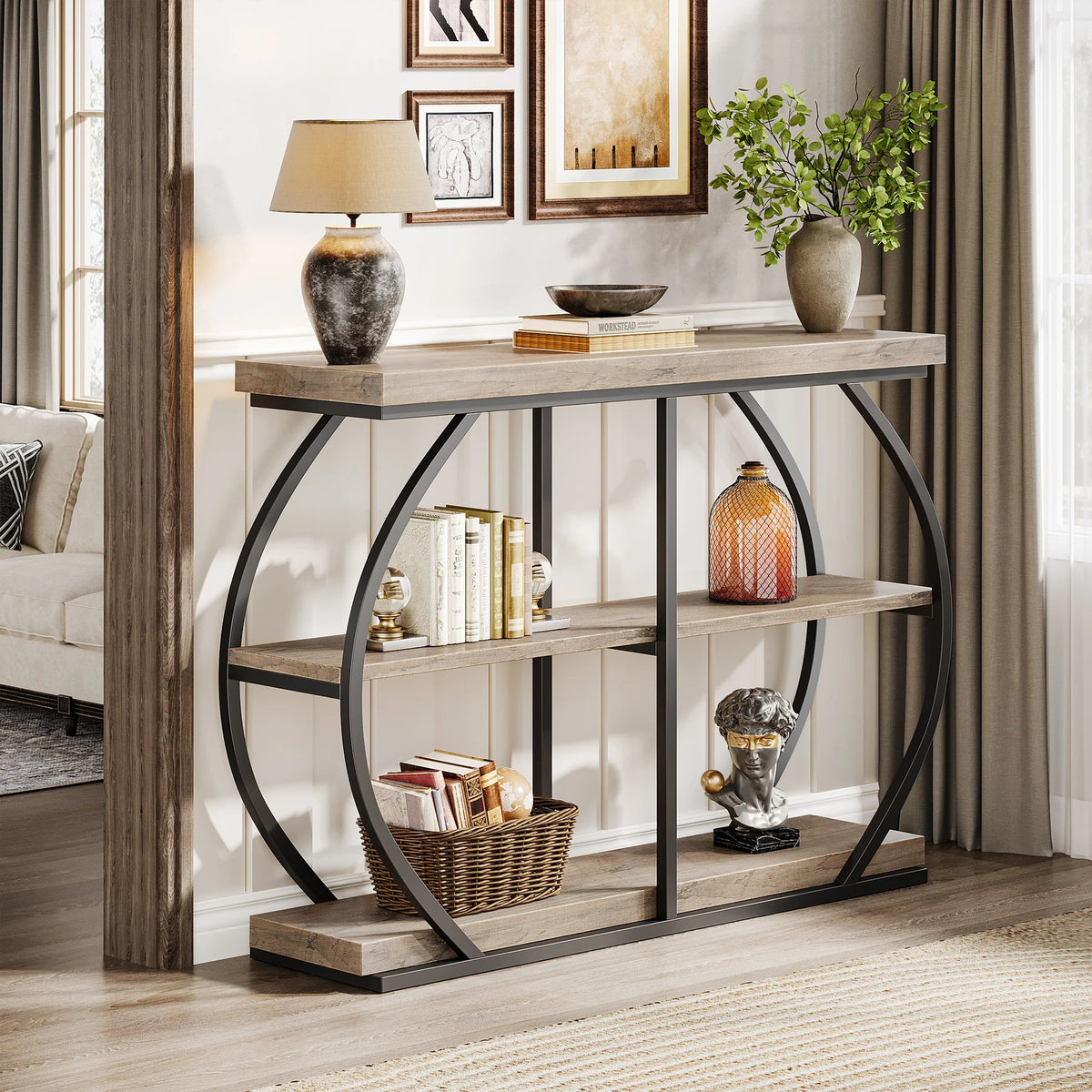 Tribesigns Wooden Entryway Console Table With Three Tier Storage