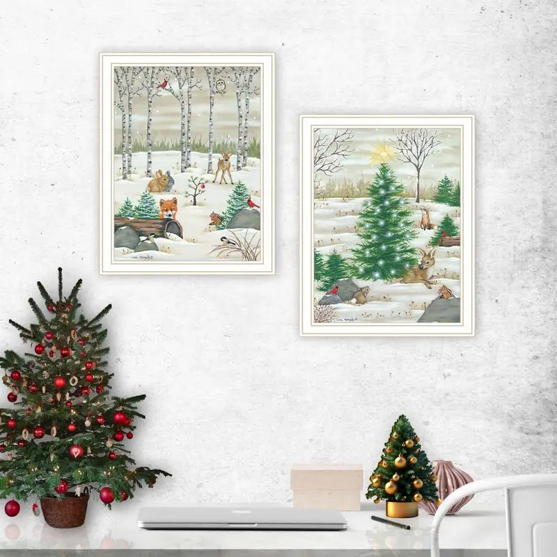 2-Piece Woodland Critters Christmas Framed Wall Art Set For Home