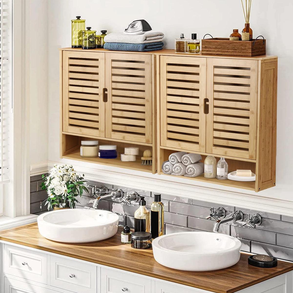 Wisfor Wall Mounted Bamboo Bathroom Medicine Cabinet Organizer