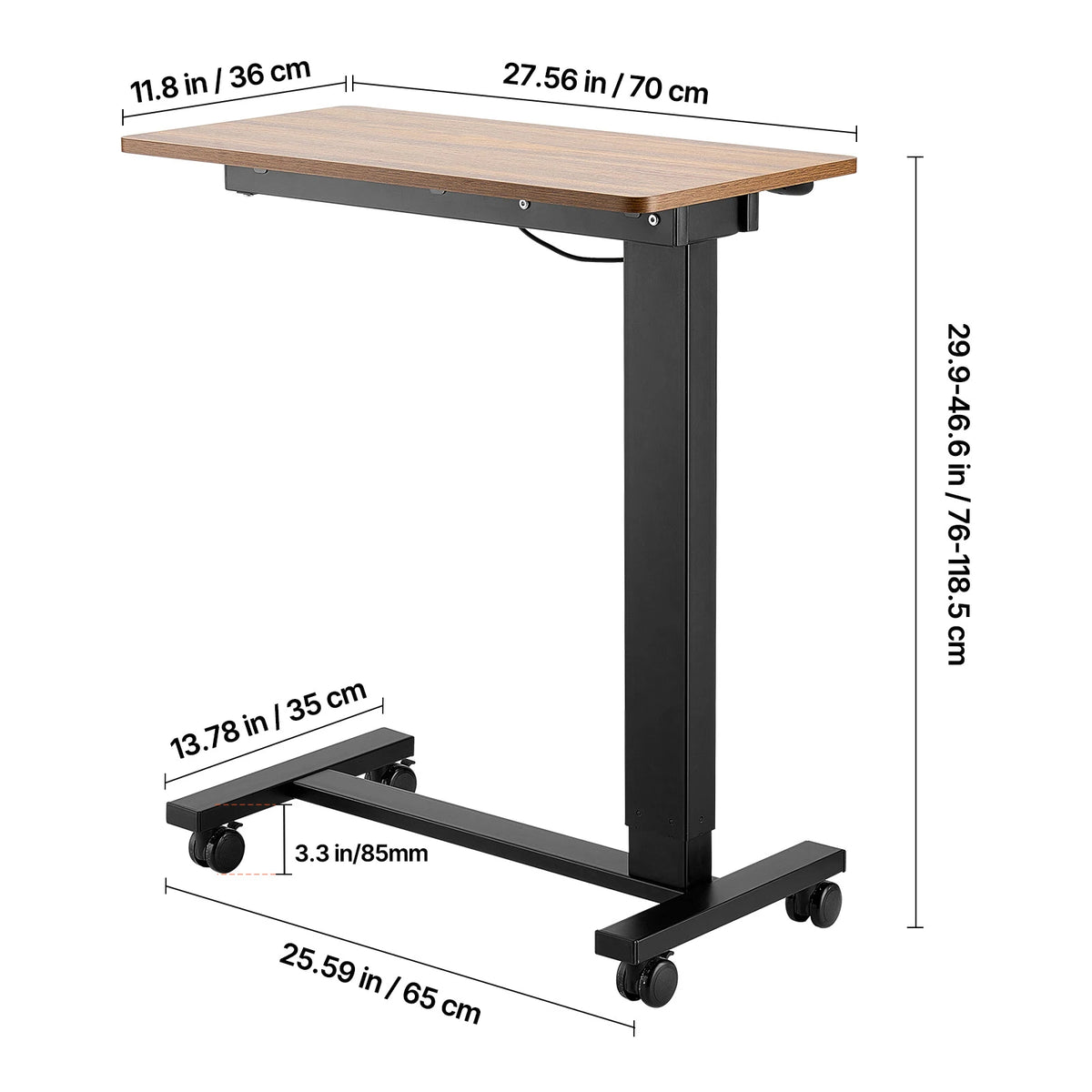 SucceBuy Adjustable Overbed Table With Swivel Casters And Laptop Desk