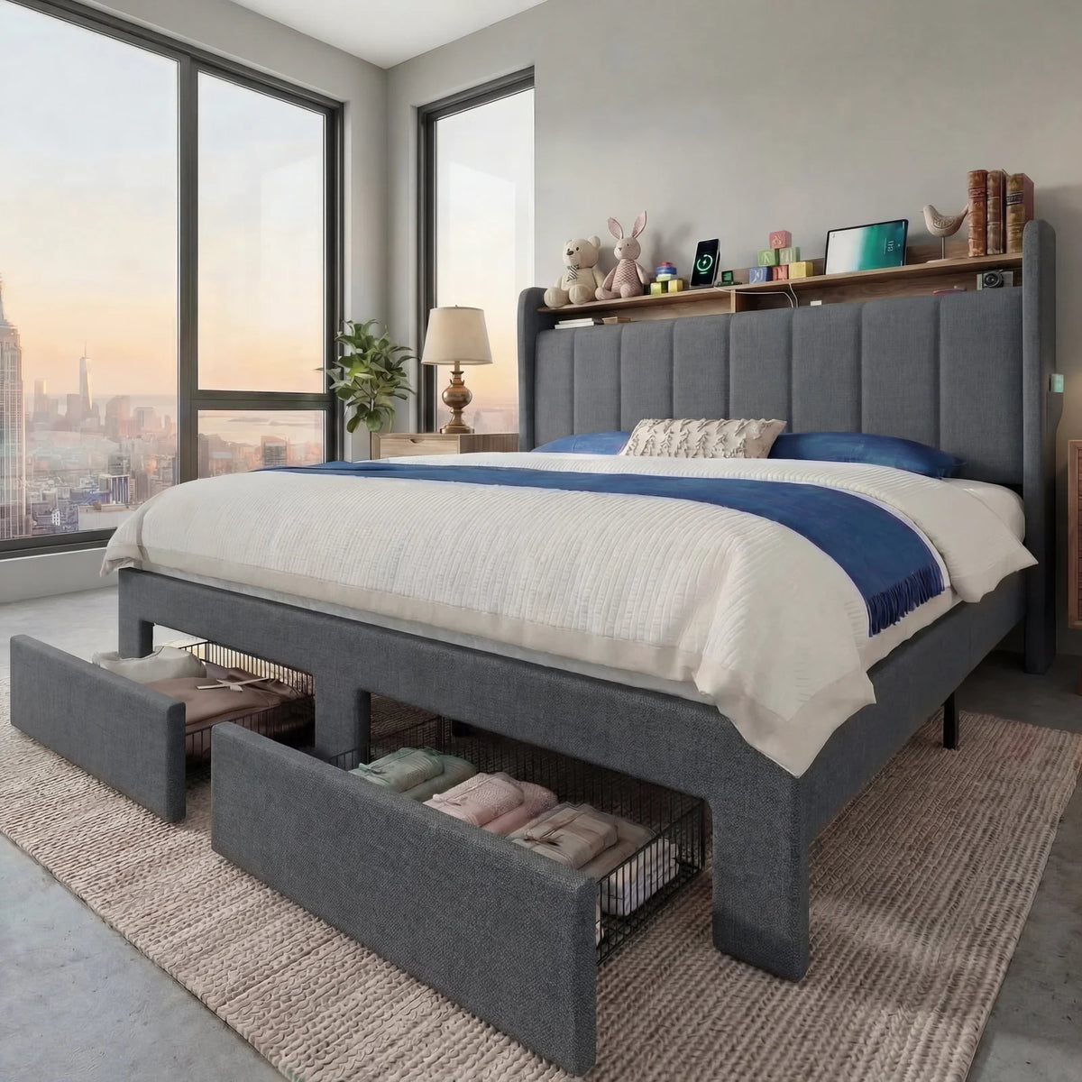Hoomic Bed Frame With Storage Drawers And Charging Station
