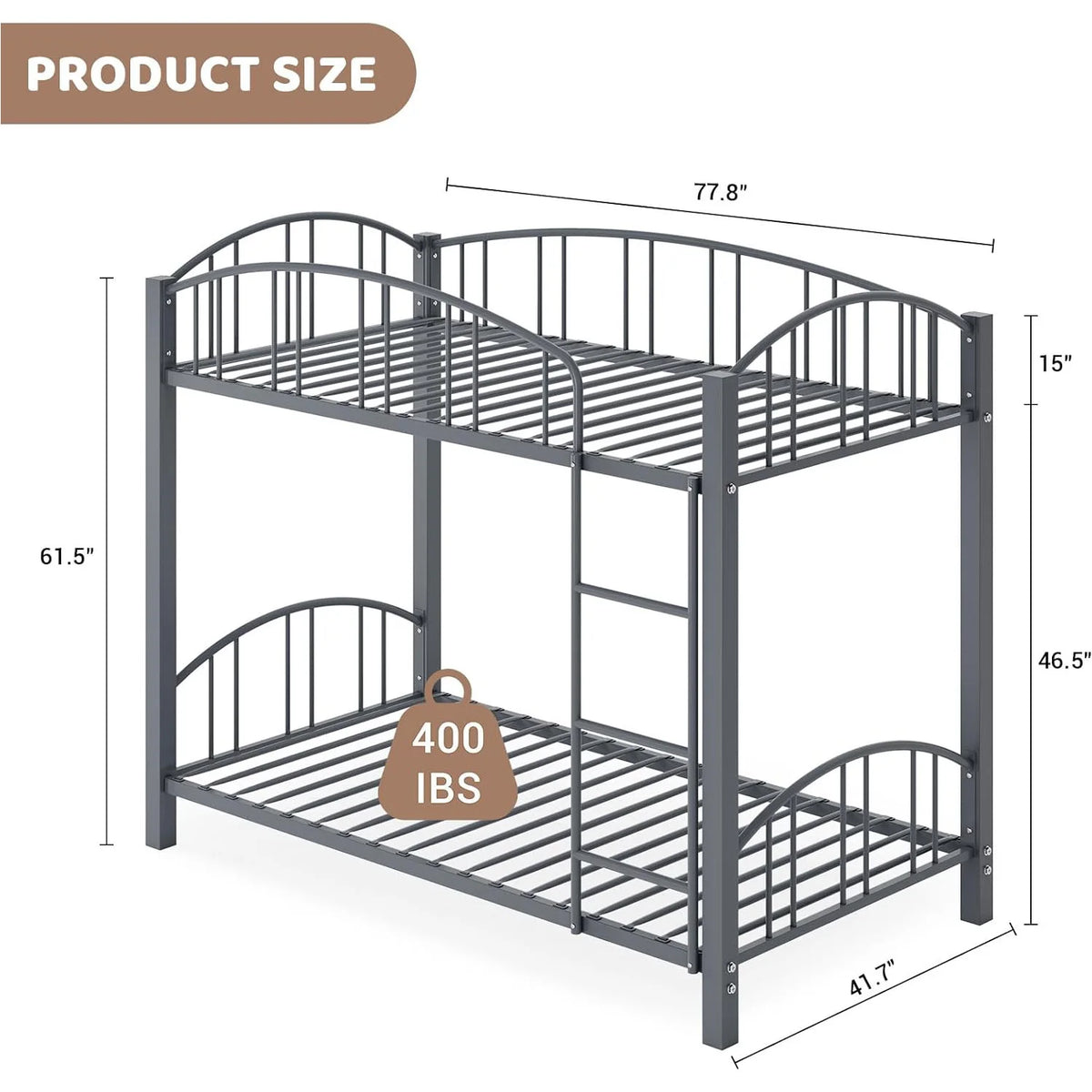Acekool Metal Loft Bed With Safety Guardrail And Ladder