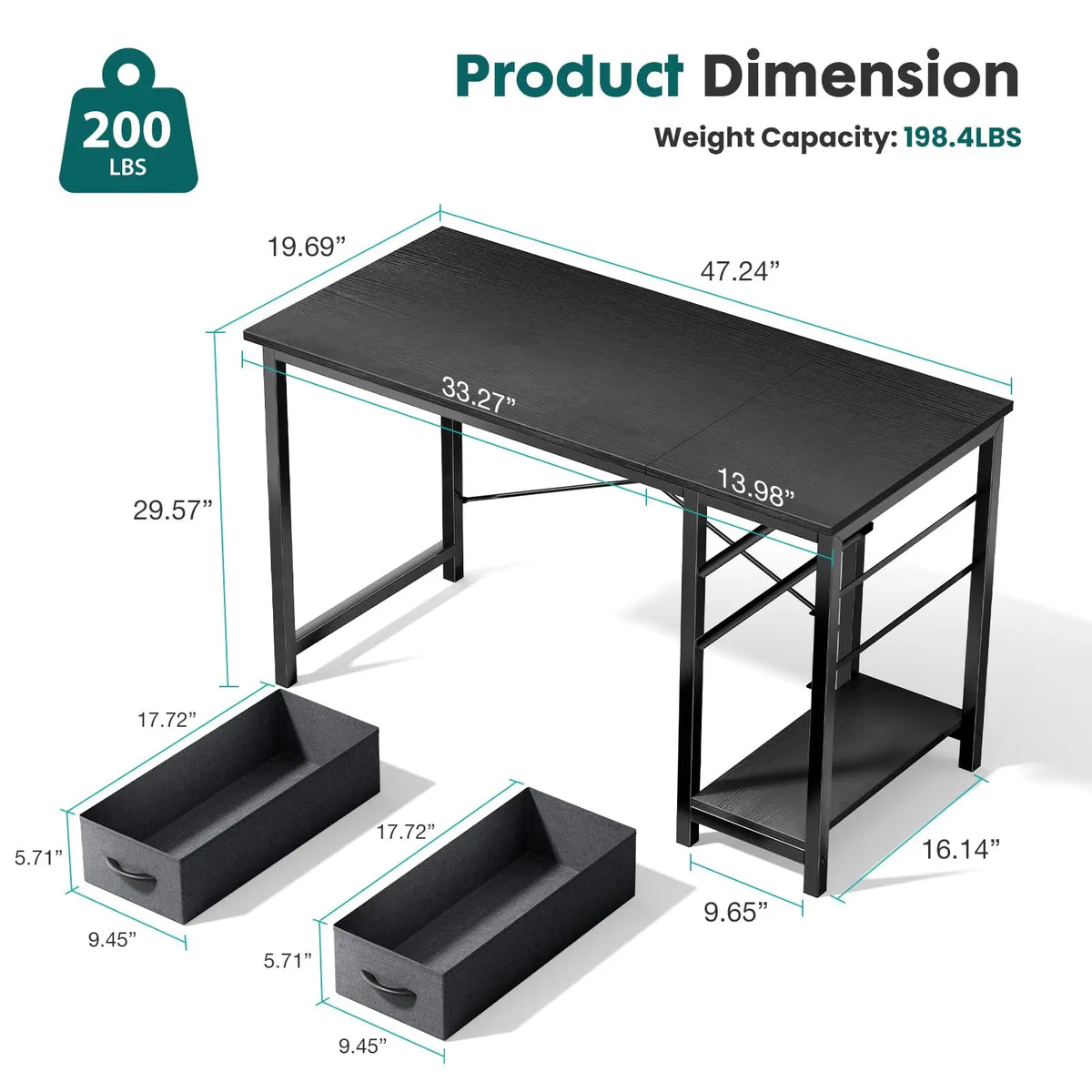 JHK Modern Wood Computer Desk Featuring Dual Storage Drawers