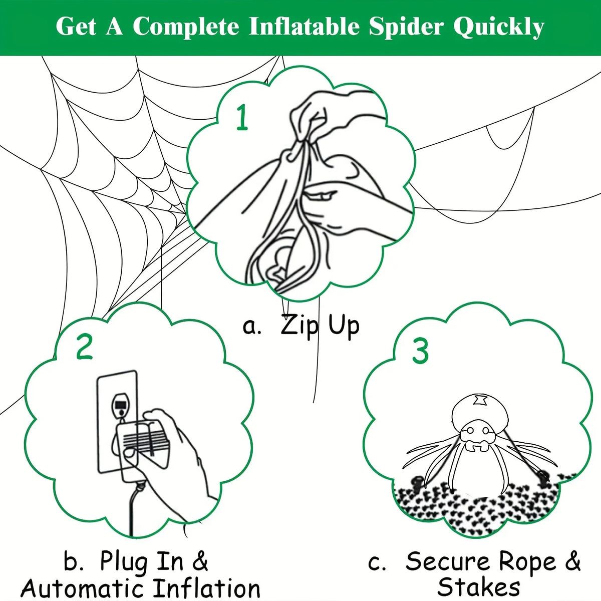 LED Inflatable Spider Halloween Yard Decor With Stakes And Blower