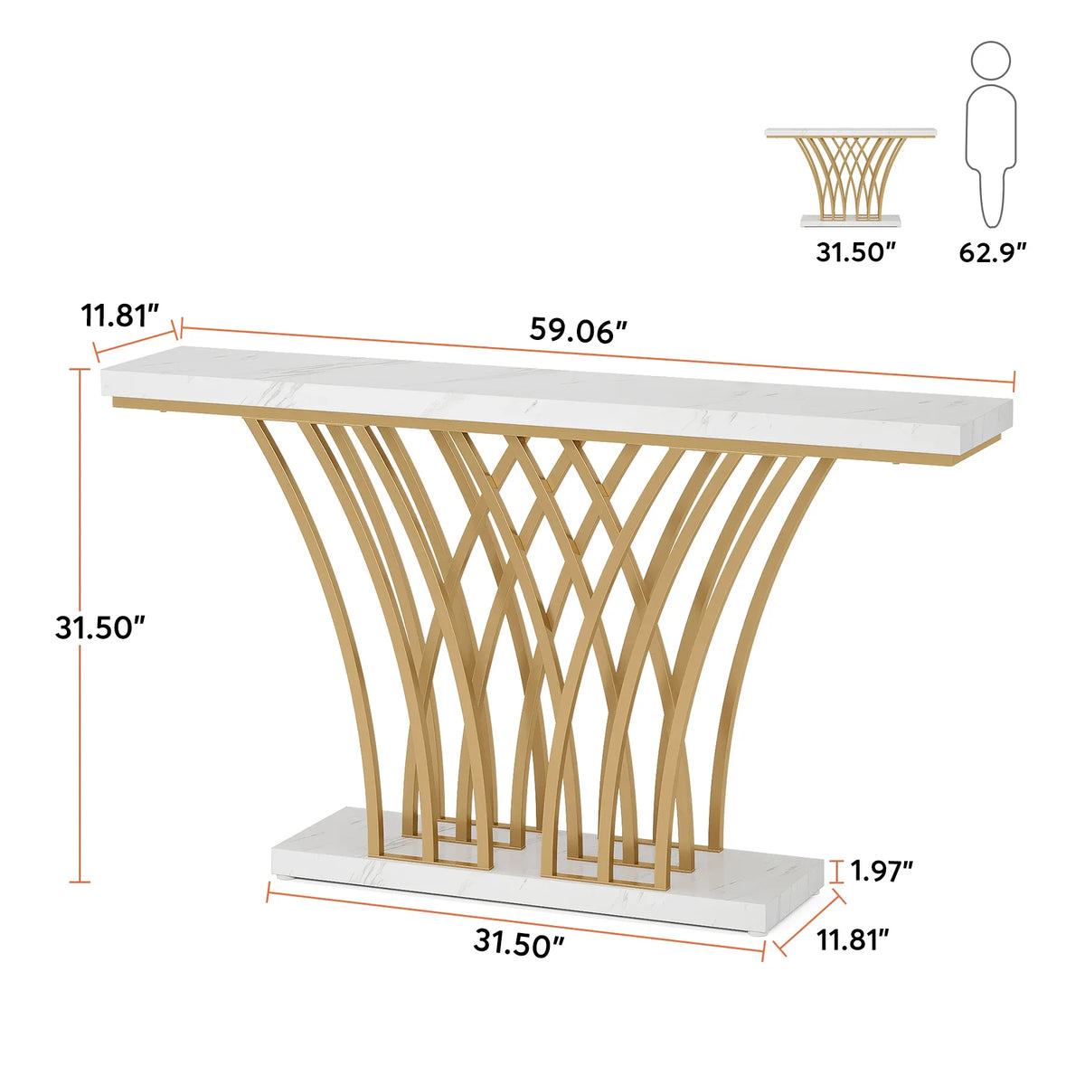 Tribesigns Modern Console Table With Grid Metal Base For Entryway