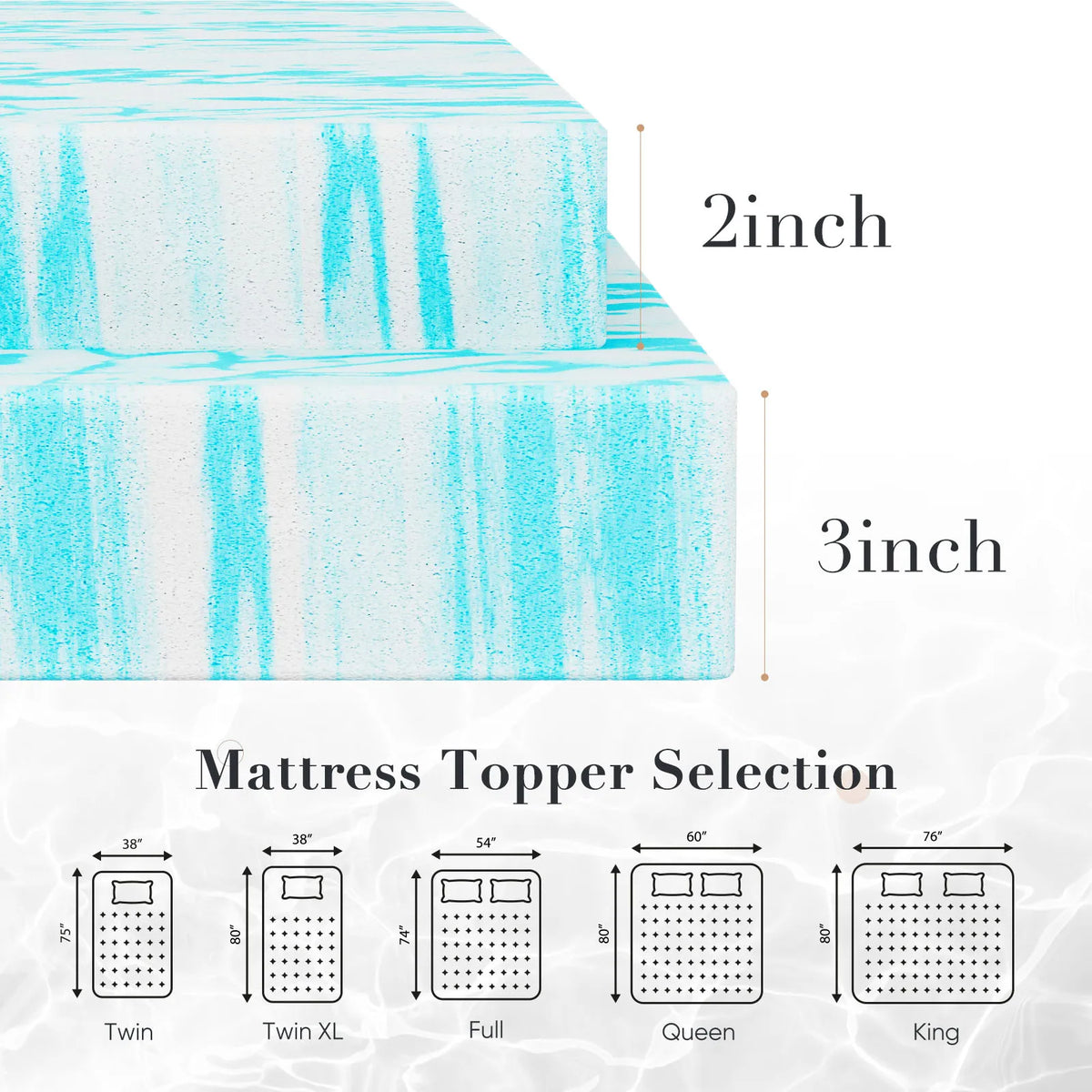 JHK Gel Memory Foam Mattress Topper Cooling Breathable Bed Comfort