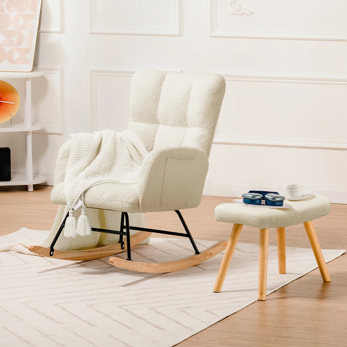 Comhoma Modern Velvet Nursery Rocking Chair With Side Pockets
