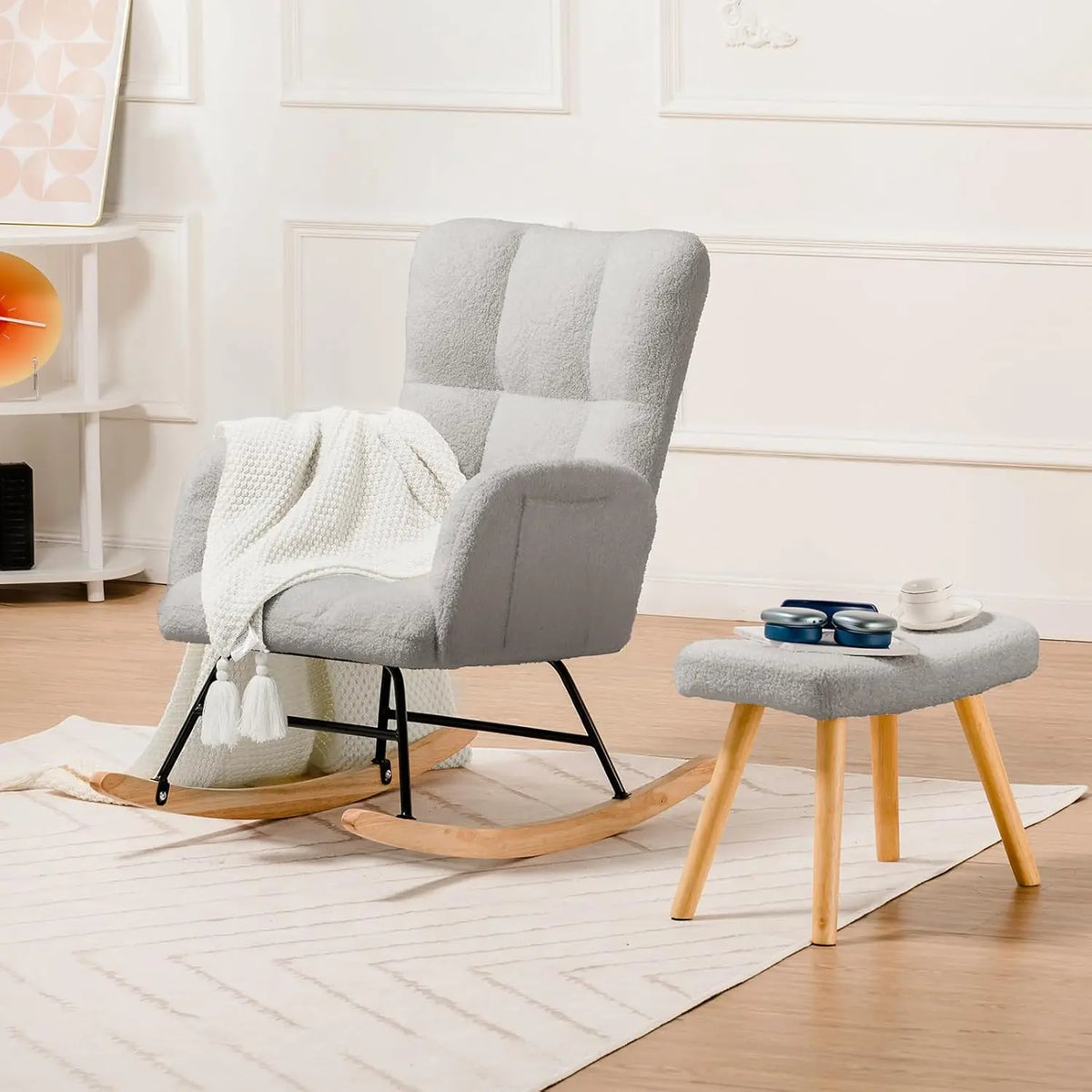 Comhoma Modern Velvet Nursery Rocking Chair With Side Pockets
