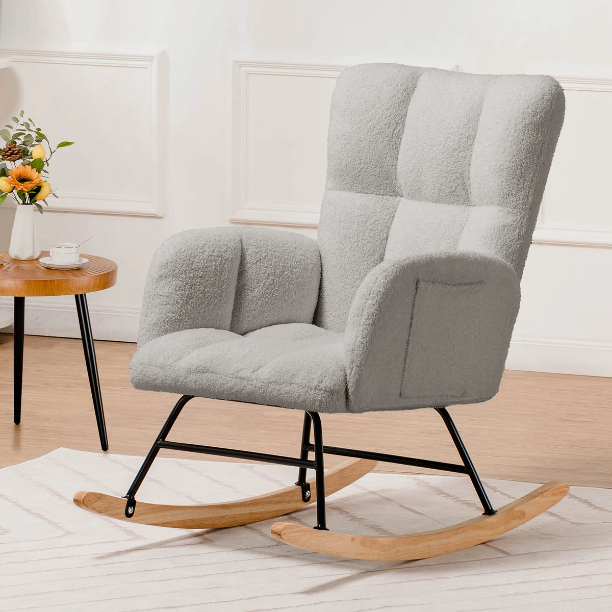 Comhoma Modern Velvet Nursery Rocking Chair With Side Pockets