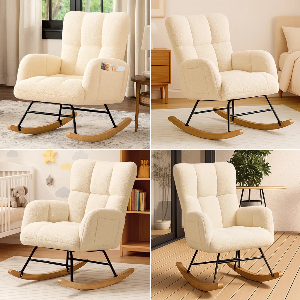 Comhoma Modern Velvet Nursery Rocking Chair With Side Pockets