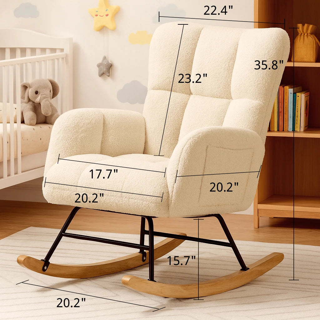 Comhoma Modern Velvet Nursery Rocking Chair With Side Pockets