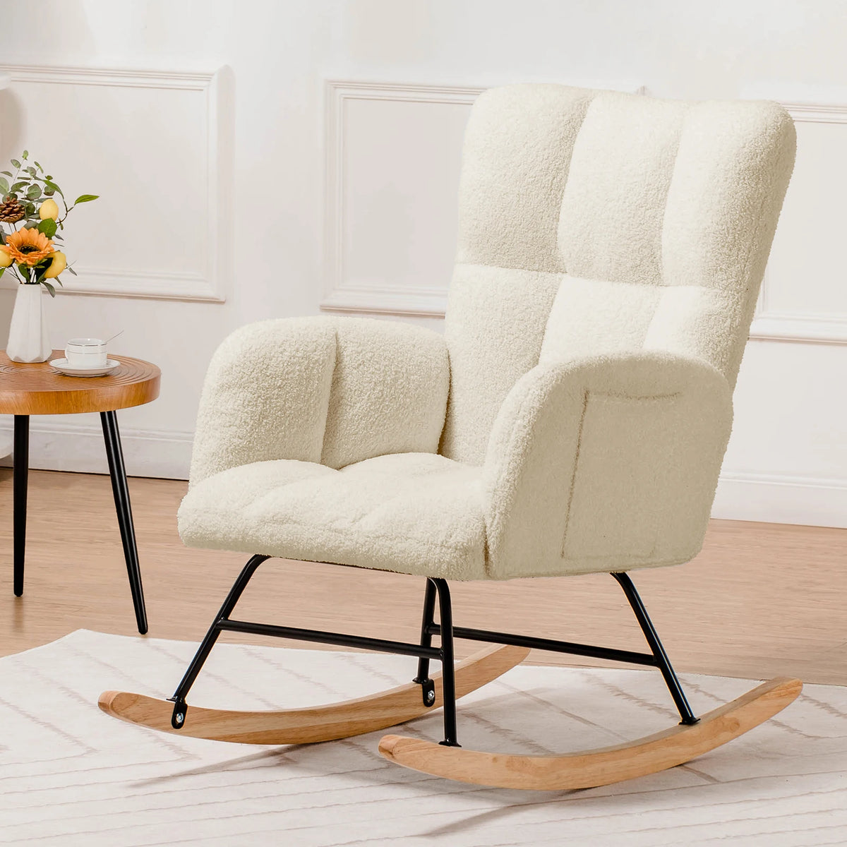 Comhoma Modern Velvet Nursery Rocking Chair With Side Pockets