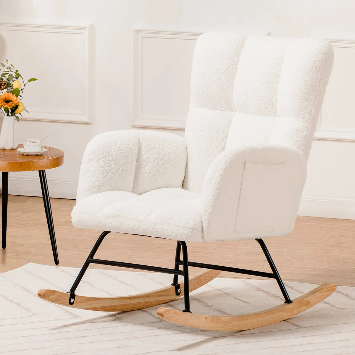 Comhoma Modern Velvet Nursery Rocking Chair With Side Pockets