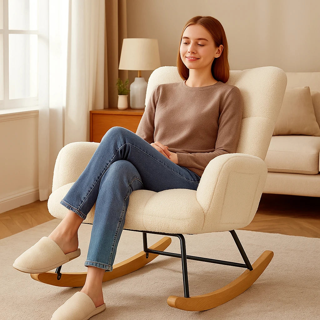Comhoma Modern Velvet Nursery Rocking Chair With Side Pockets