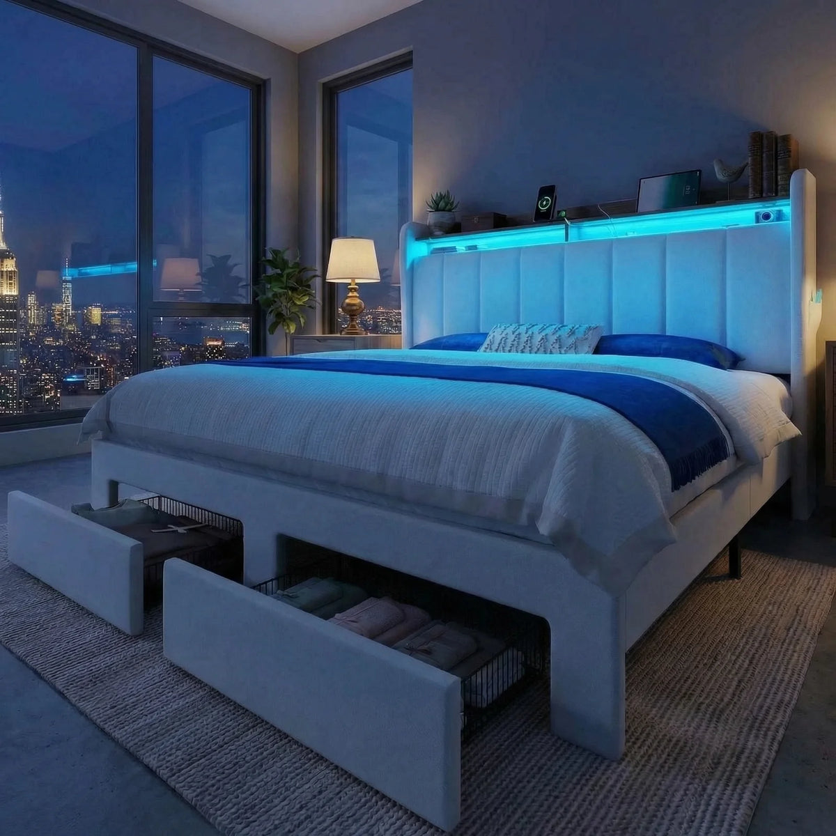 Hoomic Bed Frame With Storage Drawers And Charging Station