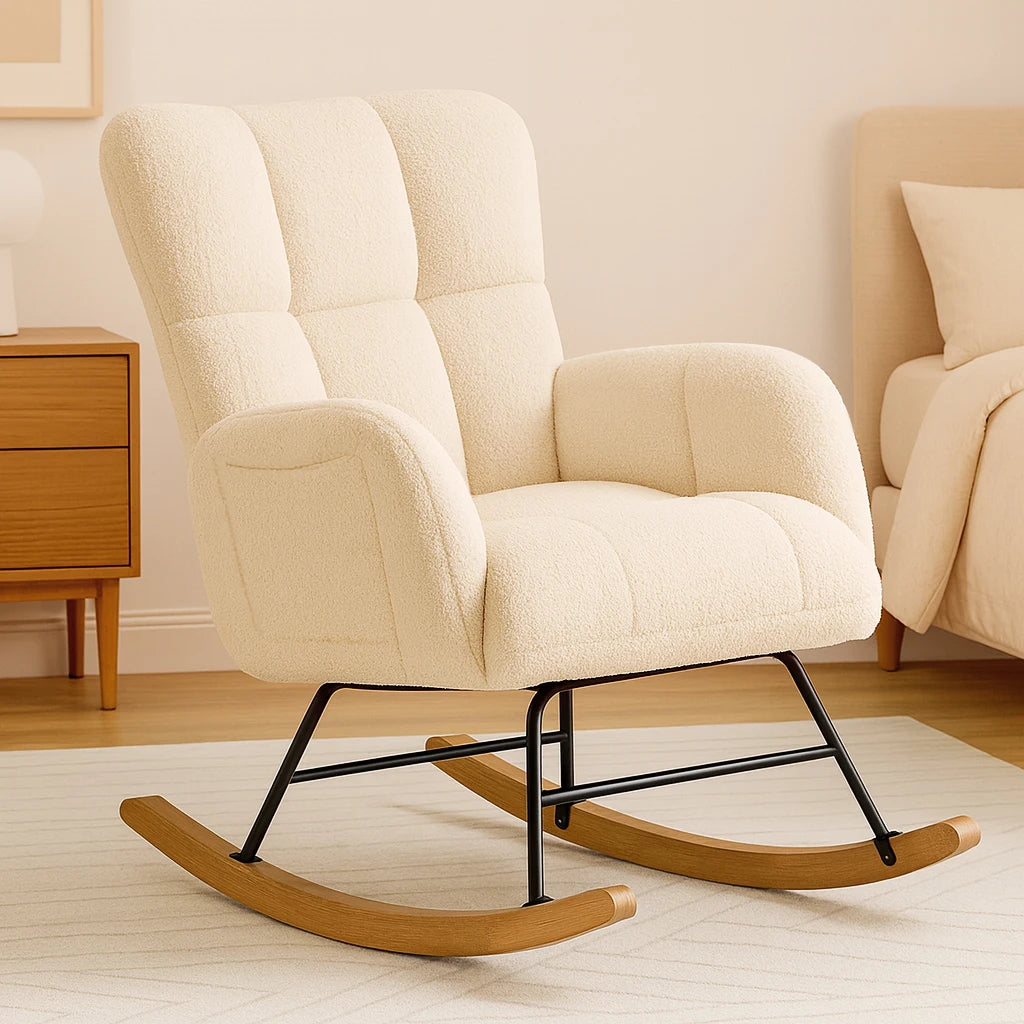 Comhoma Modern Velvet Nursery Rocking Chair With Side Pockets