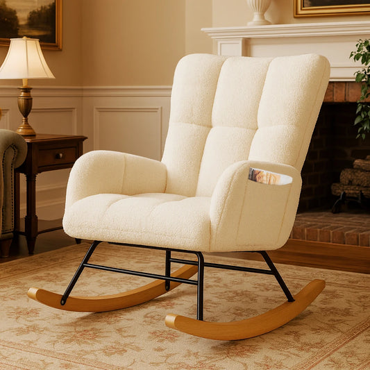 Comhoma Modern Velvet Nursery Rocking Chair With Side Pockets