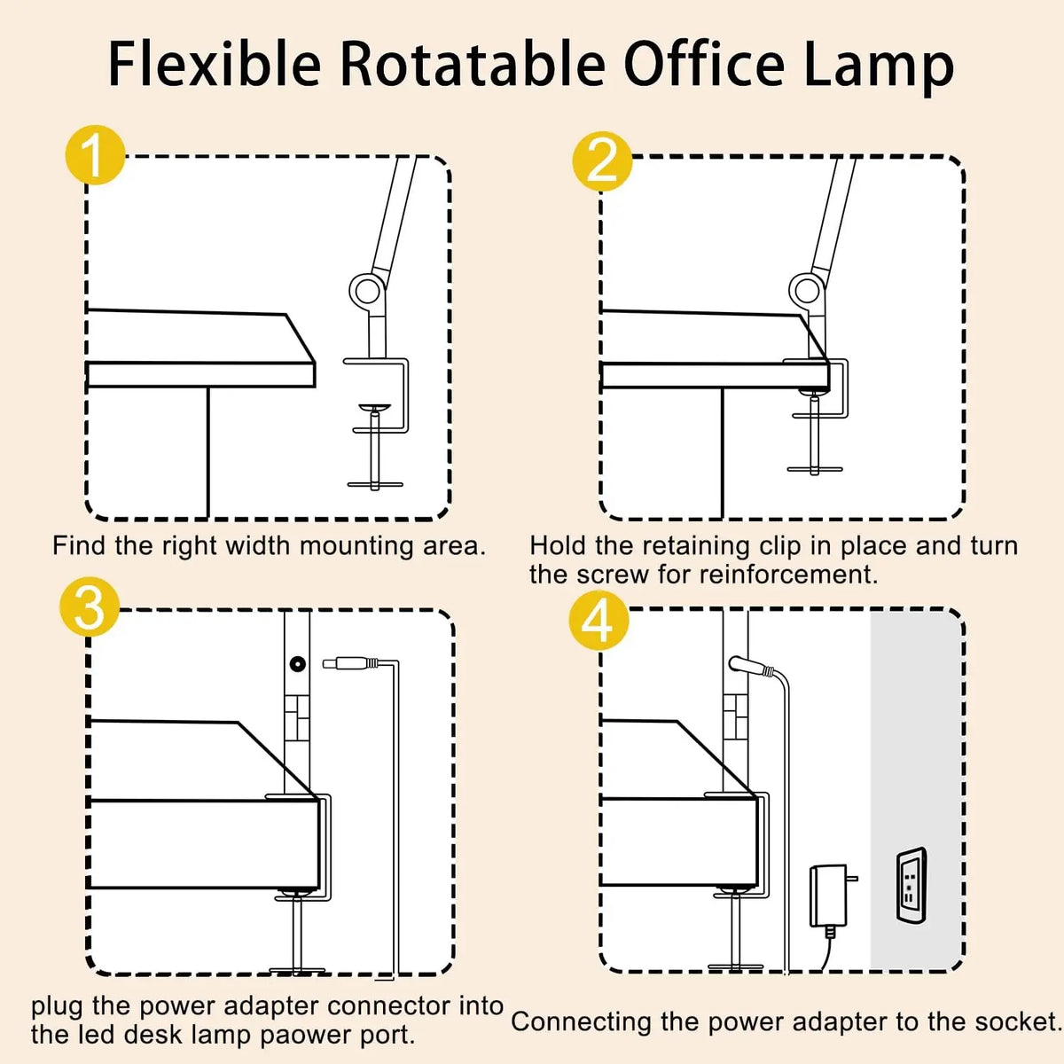 LED Desk Lamp With Clamp Adjustable Swing Arm Touch Control