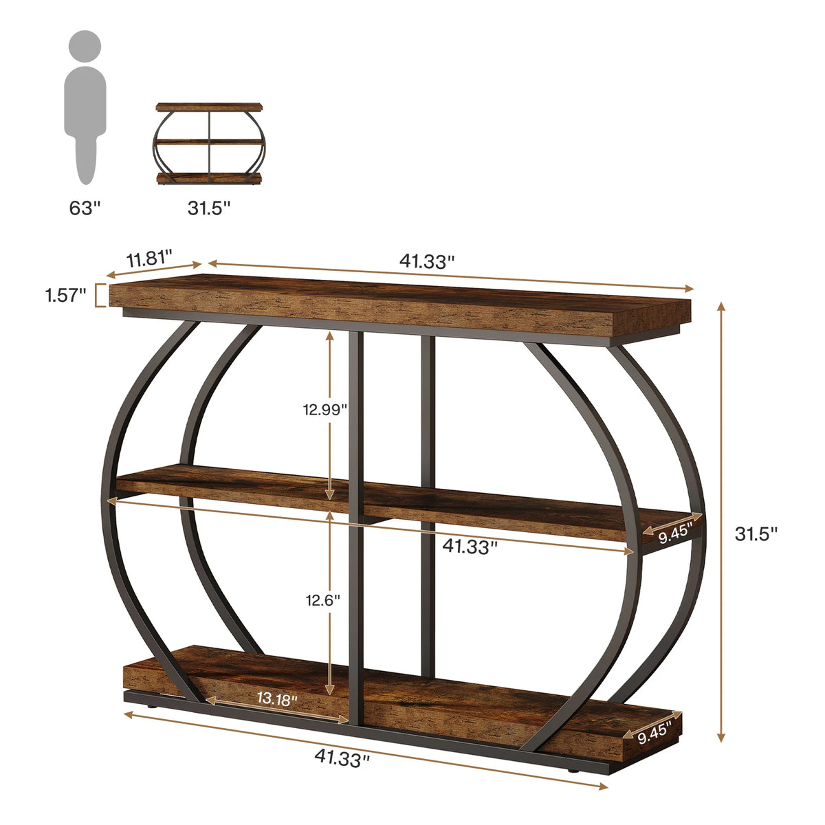 Tribesigns Wooden Entryway Console Table With Three Tier Storage