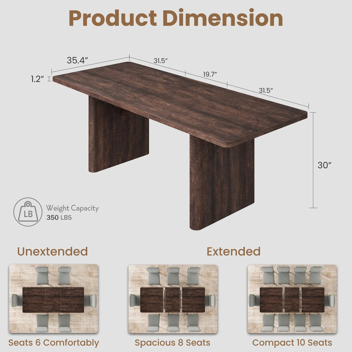 HiMISS Farmhouse Extendable Dining Table With Solid Wooden Base Design