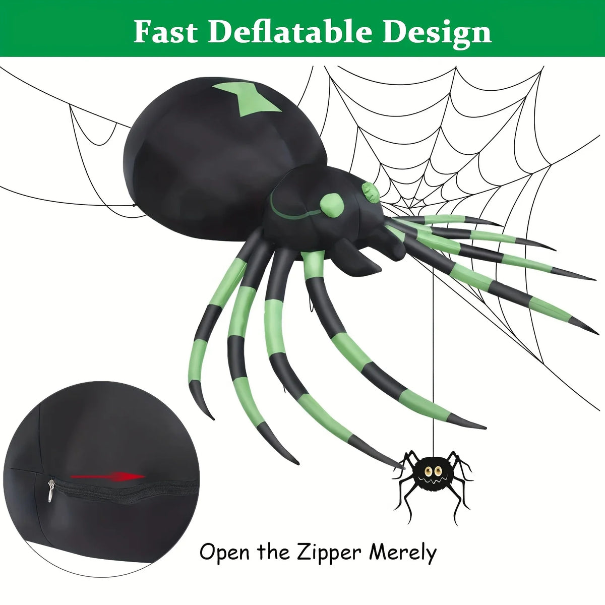 LED Inflatable Spider Halloween Yard Decor With Stakes And Blower