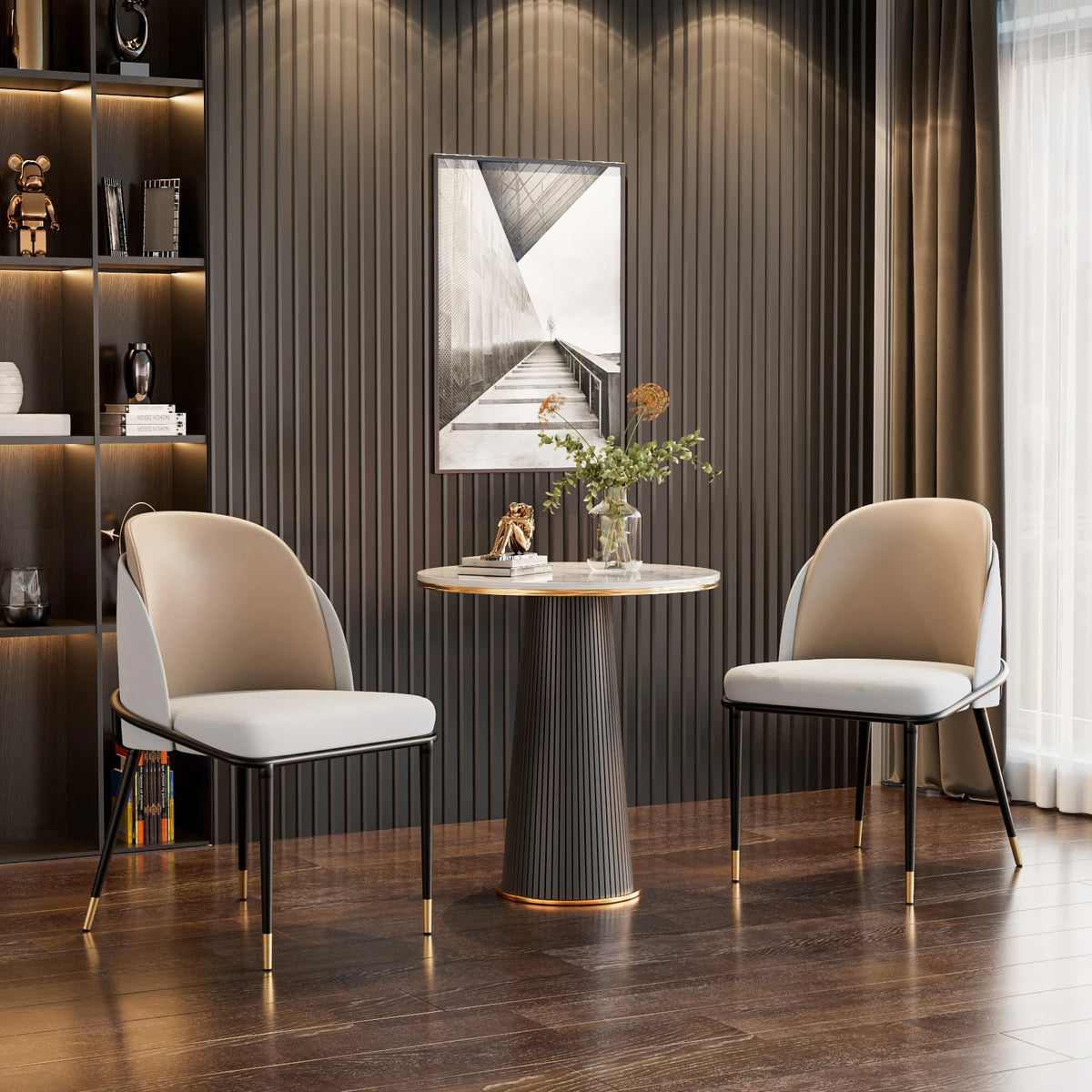 Modern Faux Leather Dining Chair Set Padded Wood Backrest