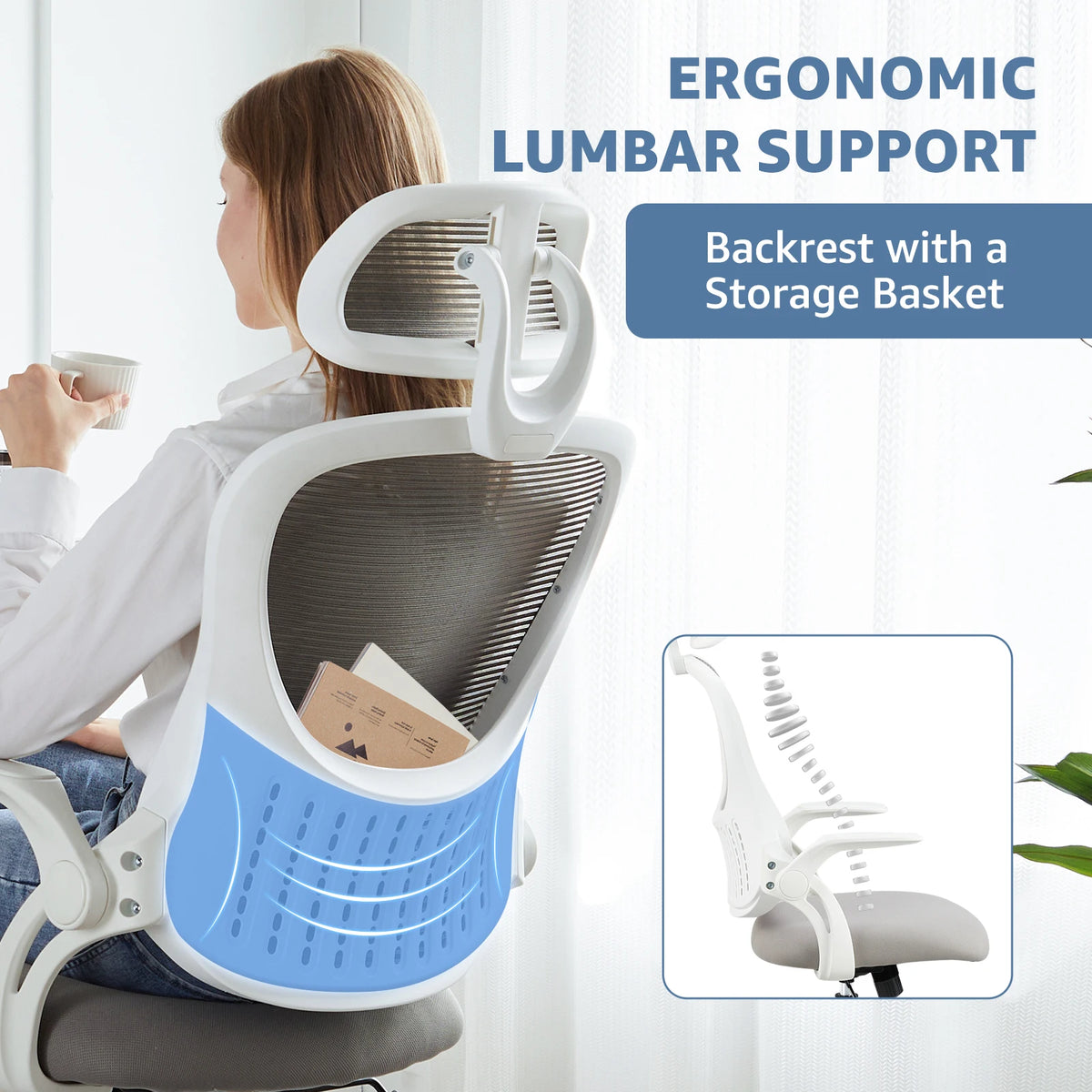 JHK Mesh Ergonomic Office Chair With Adjustable Headrest Lumbar Support