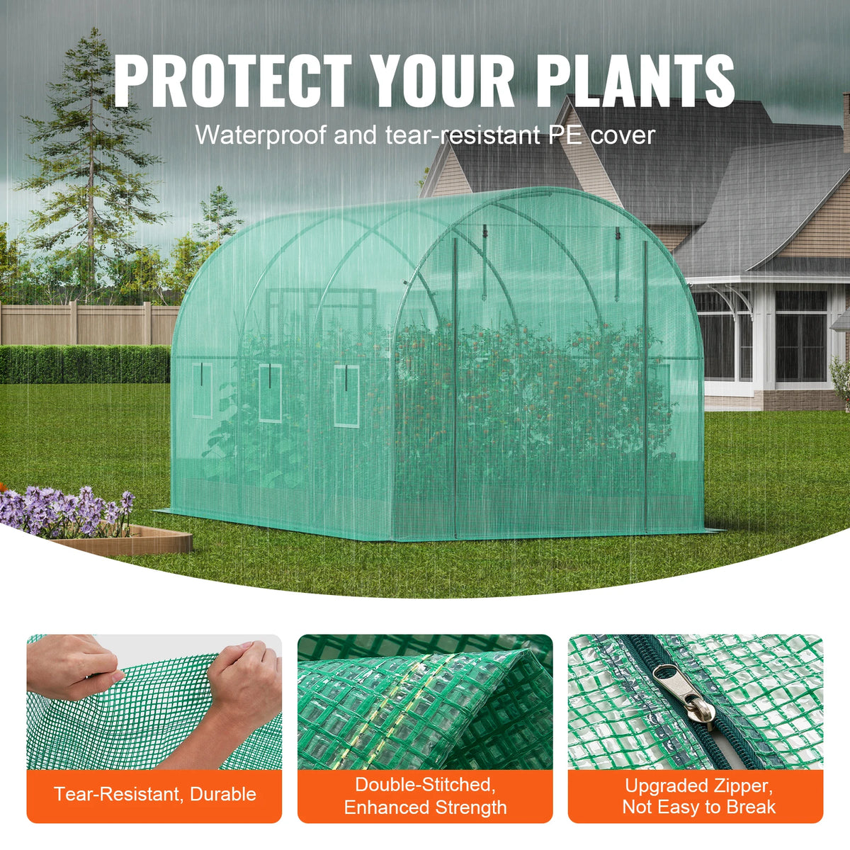 SucceBuy Walk In Tunnel Greenhouse With PE Coated Steel Frame