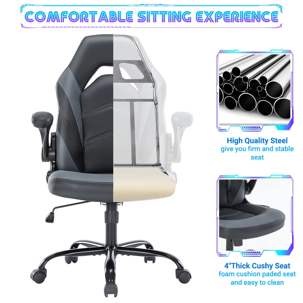 JHK Ergonomic Racing Office Chair Featuring Adjustable Armrests