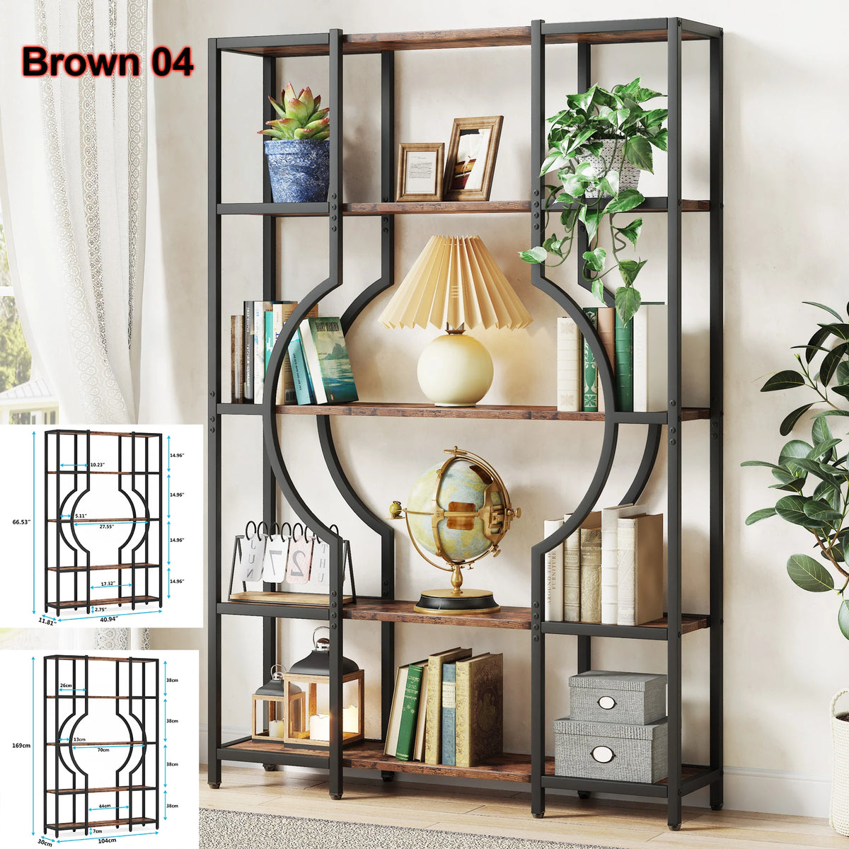 Tribesigns Industrial 5 Tier Bookshelf Freestanding Metal Display Rack