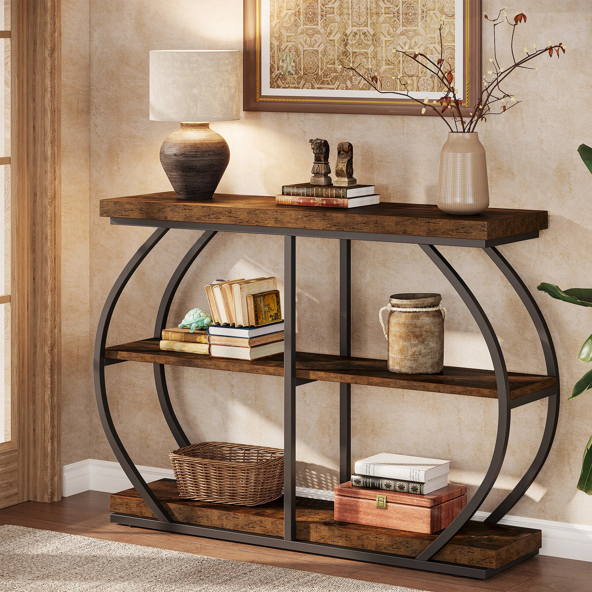 Tribesigns Wooden Entryway Console Table With Three Tier Storage
