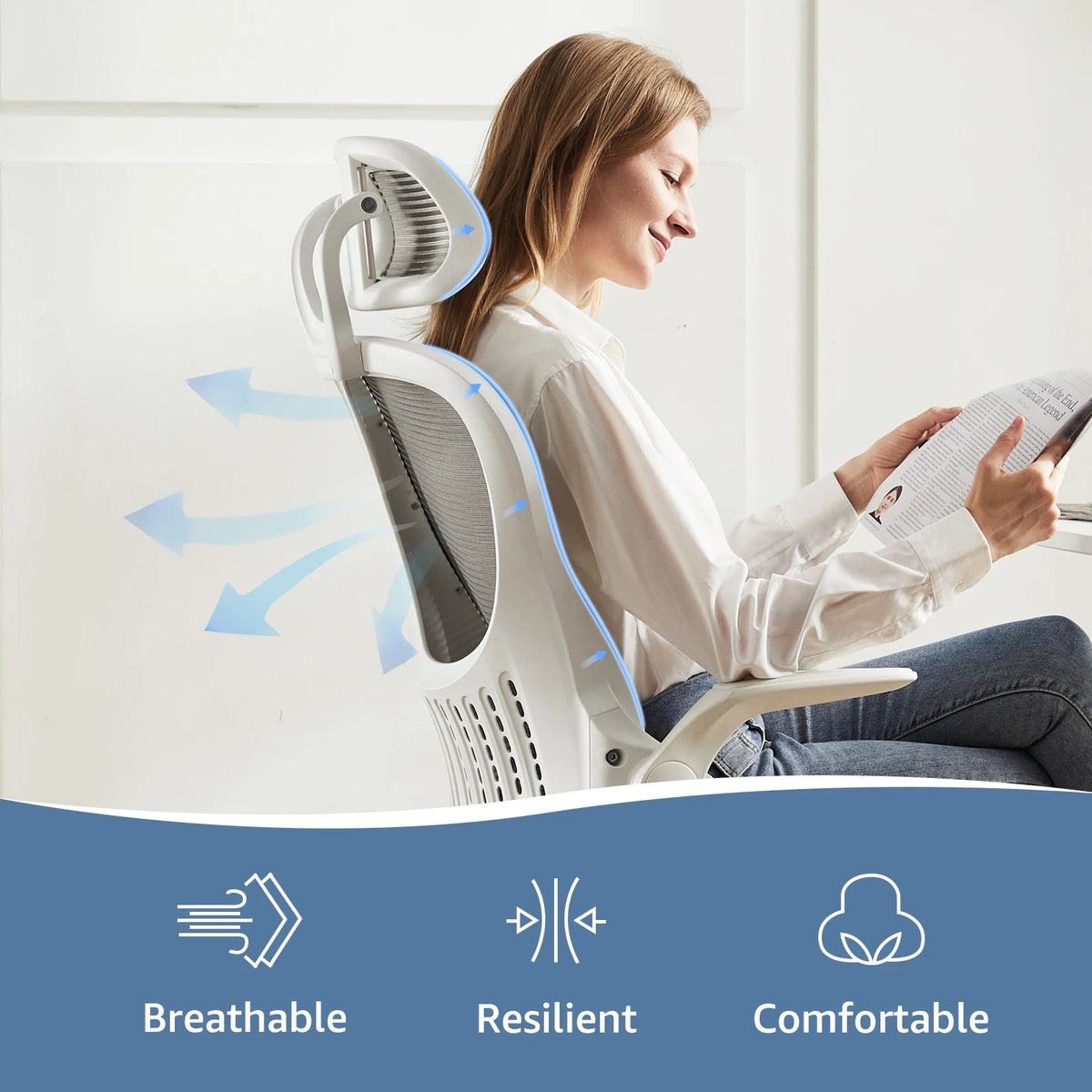 JHK Mesh Ergonomic Office Chair With Adjustable Headrest Lumbar Support